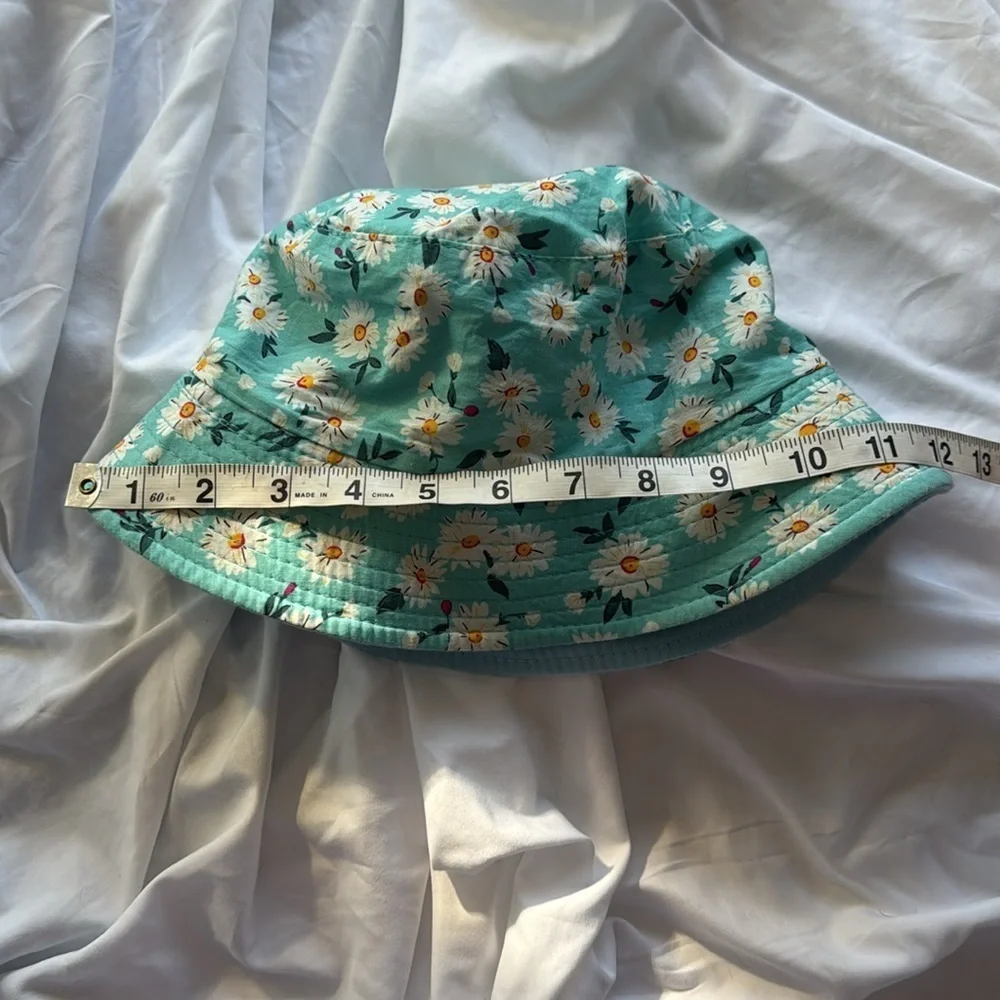 Daisy Print Teal Bucket Hat
